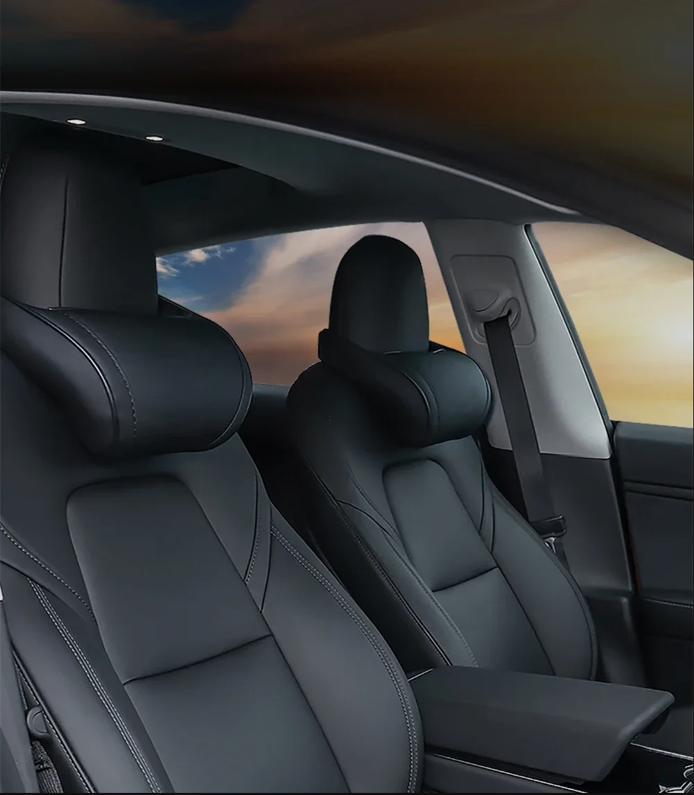 Premium Tesla Kopfstütze – PU-Leder & Memory Foam Komfort