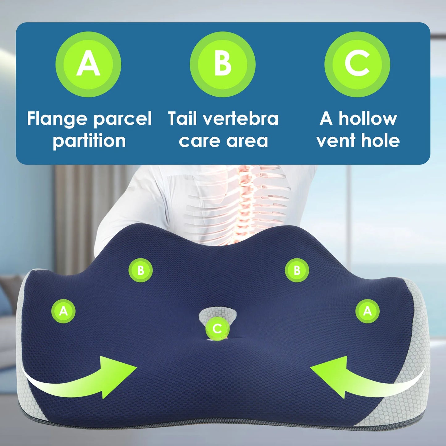 Orthopädischen Sitzkissen  Entlastung für Rücken & Steißbein aus Memory Foam